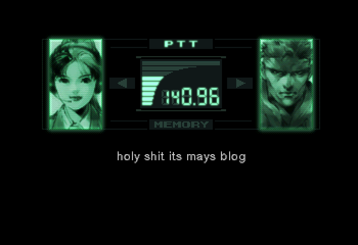 Solid Snake saying holy shit its mays blog